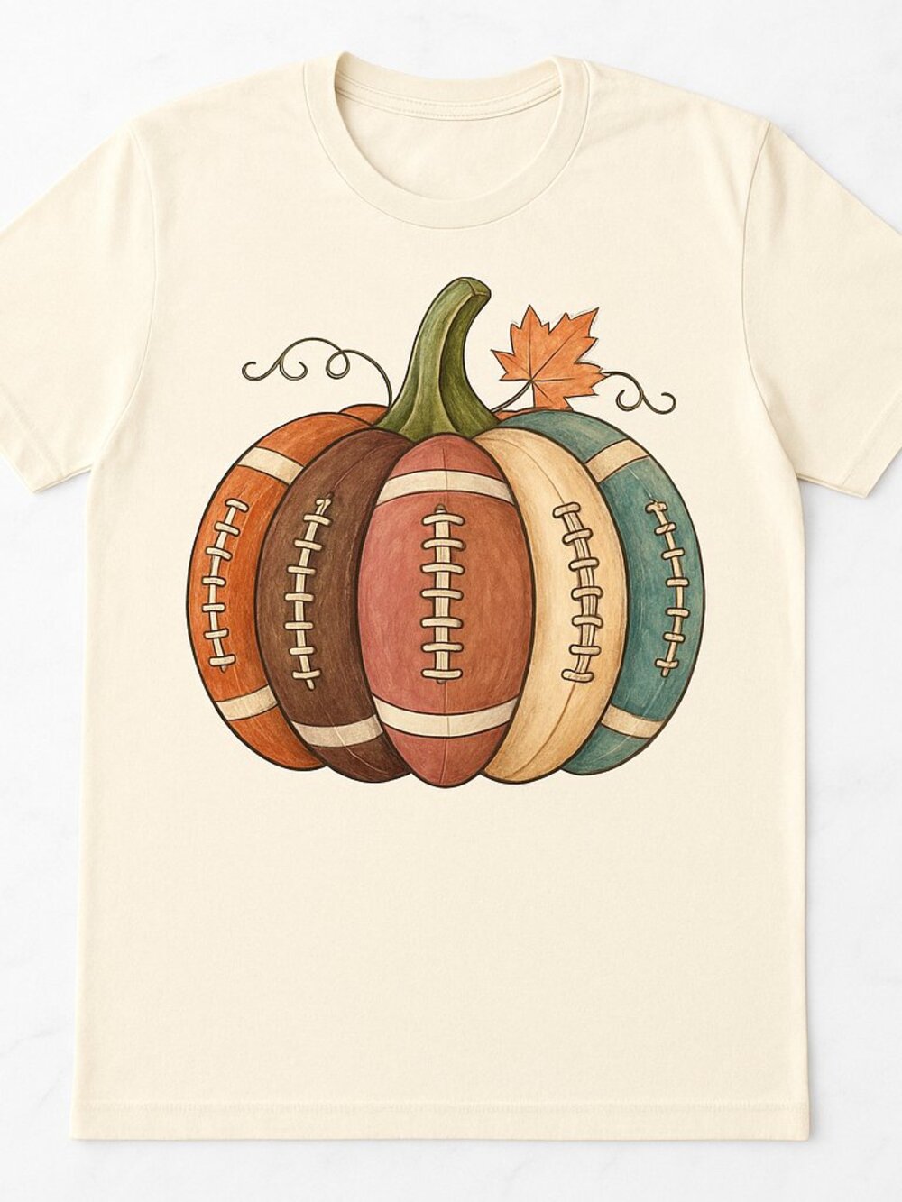 Football Pumpkin Fall Graphic Tee Oversized Cream Game Day Season Retro T-Shirt